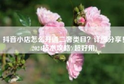 抖音小店怎么开通二奢类目？详细分享！ 2024技术攻略!(超好用)