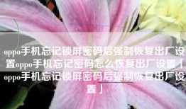 oppo手机忘记锁屏密码后强制恢复出厂设置oppo手机忘记密码怎么恢复出厂设置「oppo手机忘记锁屏密码后强制恢复出厂设置」
